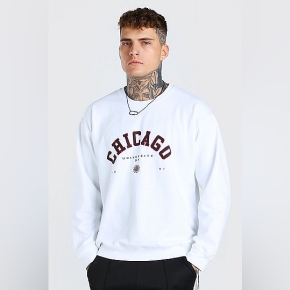 BOHOOMAN OVERSIZED CHICAGO PRINT SWEATSHIRT